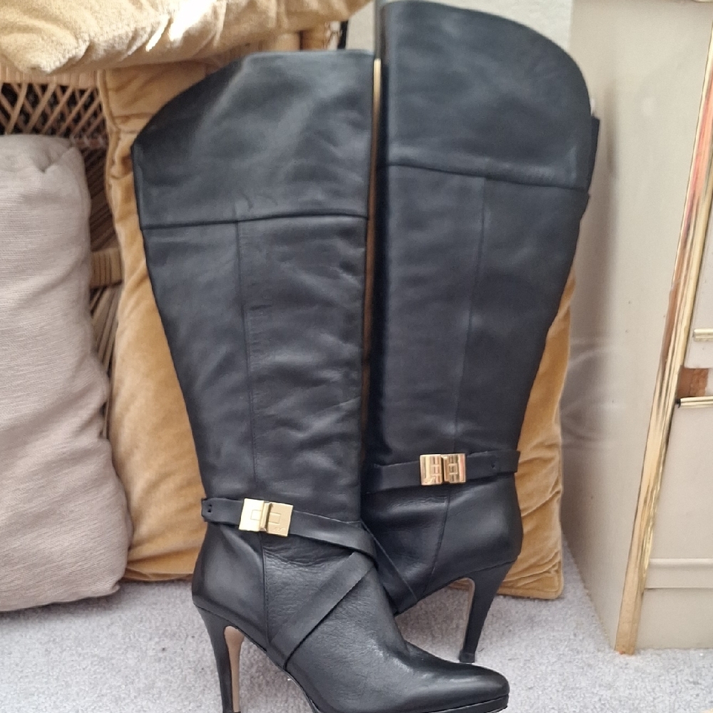 Marc Fisher Tracee 3 Leather Black Over the Knee Boots